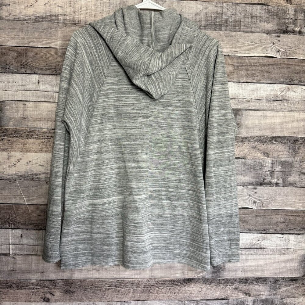 Lucky Brand Fleece Hooded Pullover-Small-Heather Gray-Lace Up-High Low Hem- - Picture 2 of 11